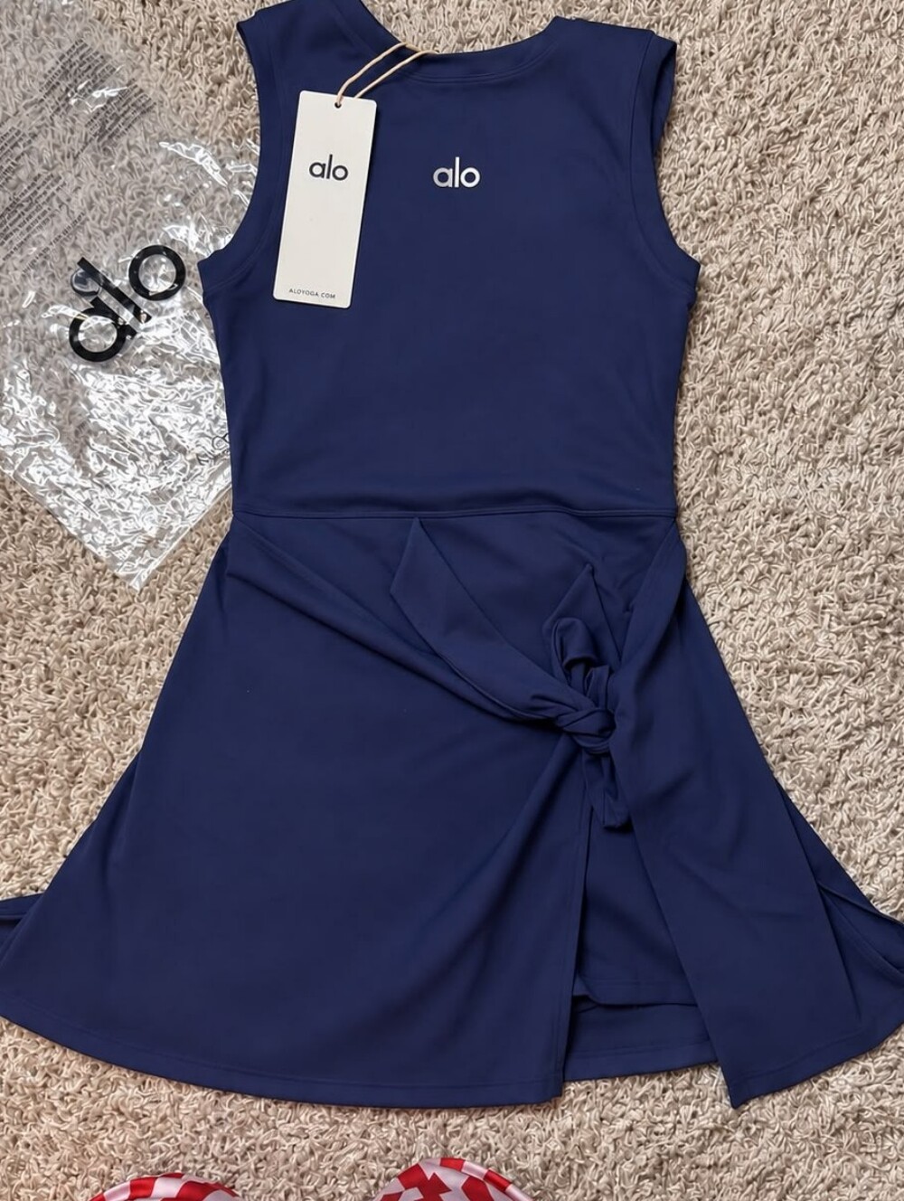 Alo Yoga Navy Blue Sleeveless Tie Front Dress Size L